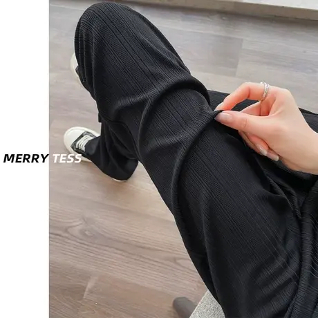 黑色阔腿休闲裤女夏季薄款2023年新款设计感修身显瘦小个子直筒裤图片