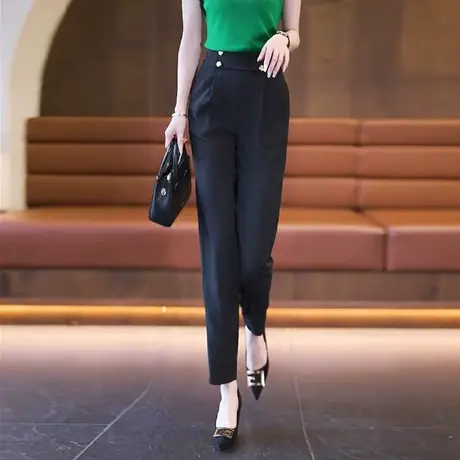 九分西装哈伦裤女夏高腰宽松冰丝萝卜裤时尚气质百搭职业烟管裤薄图片