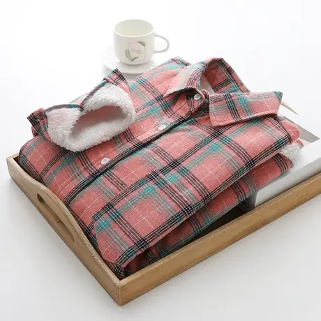 格子衬衫女长袖秋冬新款加厚加绒保暖外套加棉休闲打底上衣服衬衣图片