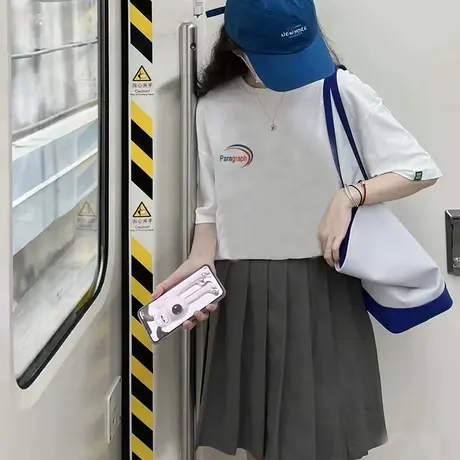 情侣装正肩短袖T恤女夏季新款复古宽松美式慵懒学院风半袖上衣ins商品大图