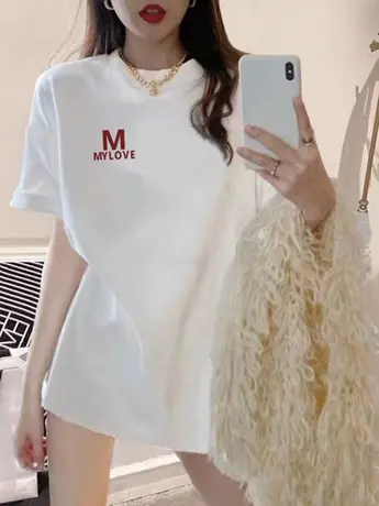 国潮牌欧美大码短袖t恤女高街hiphop慵懒风ins嘻哈仿棉夏季上衣服图片