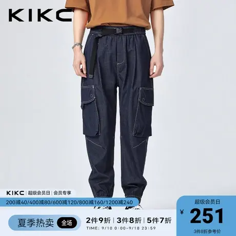 kikc工装裤男2023春夏新款商场同款美式复古大口袋深蓝休闲长裤商品大图