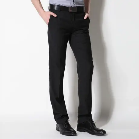 SENO男士休闲长裤商务韩版灰色格纹直筒男休闲裤图片