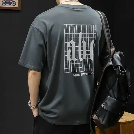 圆领印花短袖t恤男宽松潮牌大码男装夏季2023新款男士半袖纯棉夏图片