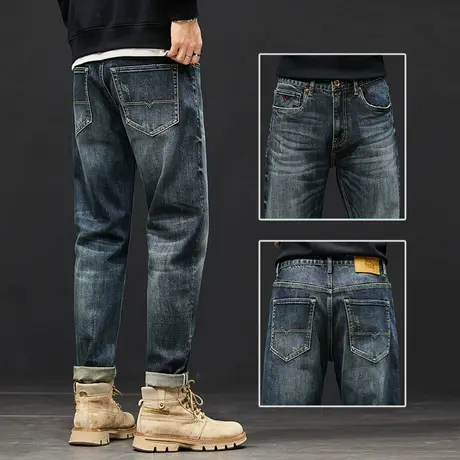 秋冬款弹力复古牛仔裤男士宽松直筒秋季休闲长裤男裤子冬季春秋款商品大图