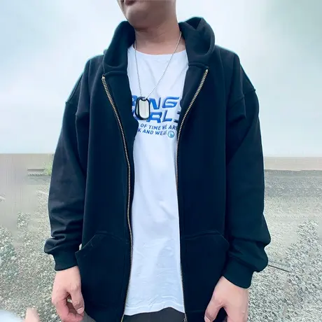 加肥加大码连帽外套男女同款拉链卫衣宽松加绒休闲百搭纯棉夹克潮商品大图