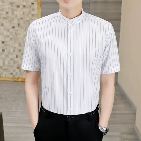 衬衫男短袖夏季薄款高级感条纹男士半袖衬衣潮流商务职业装白寸衫商品大图