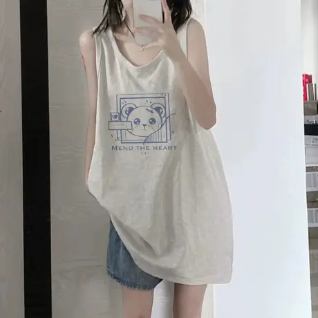 纯棉吊带运动背心无袖t恤女2023新款夏季外穿篮球服宽松挂脖上衣图片