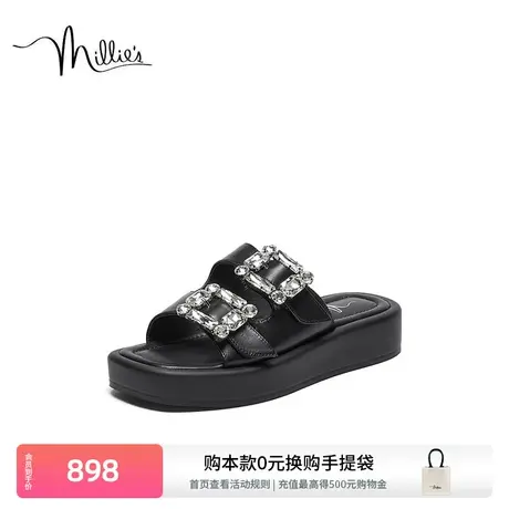 妙丽方糖诱惑拖鞋2025年夏季时尚方头闪耀方钻厚底凉鞋女37628BT4商品大图