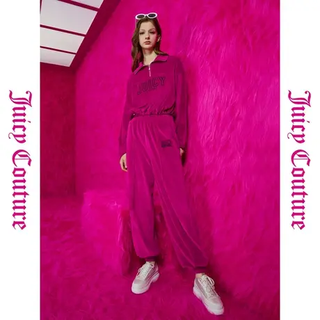 Juicy Couture橘滋早秋季装2023年新款糖果雪山刺绣毛绒女休闲裤图片