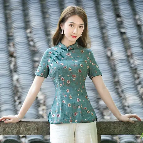 筠雅旗袍上式衣唐装女装中国风夏季汉服盘扣茶服复古民族风女装商品大图