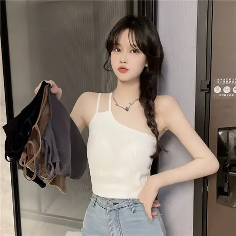 白色带胸垫内搭上衣女装春季背心外穿短款辣妹吊带紧身纯欲打底衫商品大图