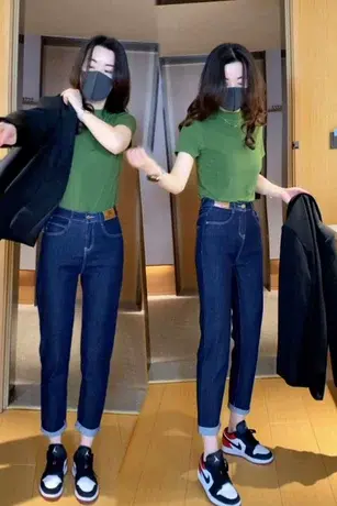 高腰牛仔九分裤哈伦裤女2023春秋新款宽松百搭显瘦休闲裤子老爹裤商品大图