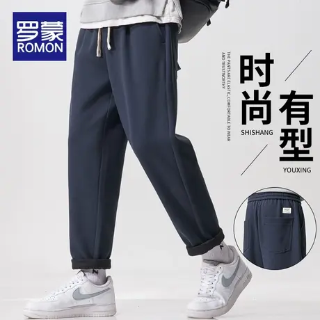 罗蒙加绒加厚卫裤男士秋冬季潮牌宽松2023新款运动休闲男生长裤子商品大图