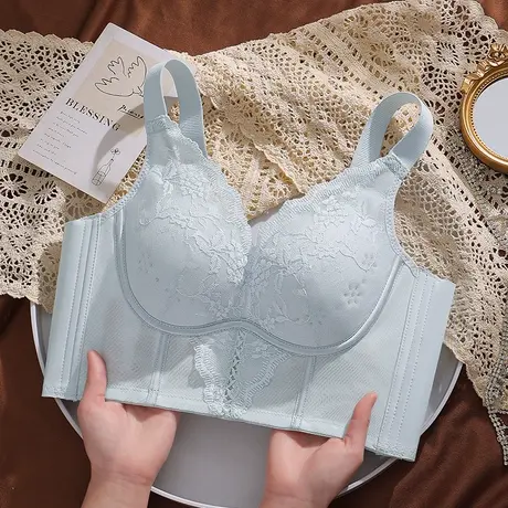 奥维丝丽2525新款内衣女大胸显小薄款无钢圈上托聚拢收副乳文胸罩商品大图
