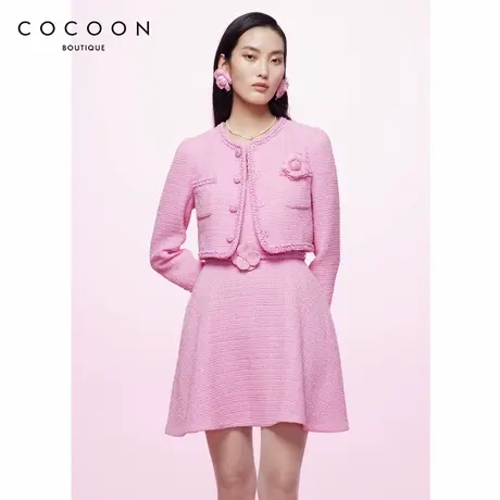 商场同款 可可尼COCOON时尚连衣裙秋冬新款女无袖吊带粉色连衣裙图片