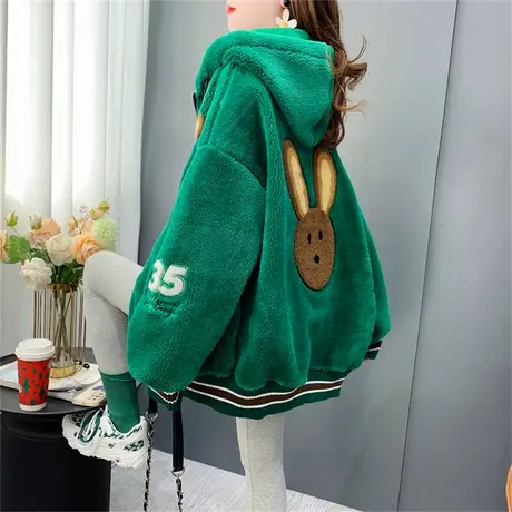 羊羔毛卫衣外套女加厚2022年新款秋冬宽松刺绣卡通时尚爆款上衣潮商品大图