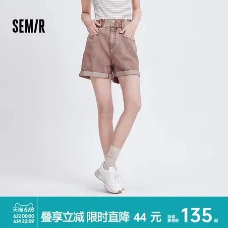 森马牛仔裤女时尚潮流做旧2025夏季凉感宽松翻边短裤粉色潮流洗水图片