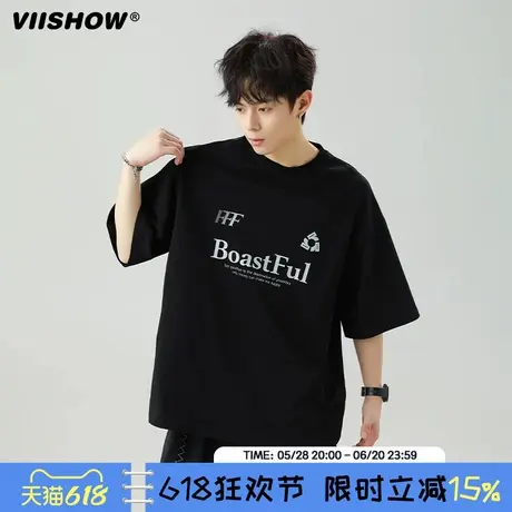 VIISHOW夏季纯棉印花短袖美式复古休闲宽松情侣体恤透气T恤男女商品大图