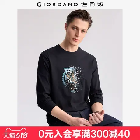 佐丹奴联名t恤男新款纯棉打底衫老虎印花休闲长袖上衣男91093248商品大图