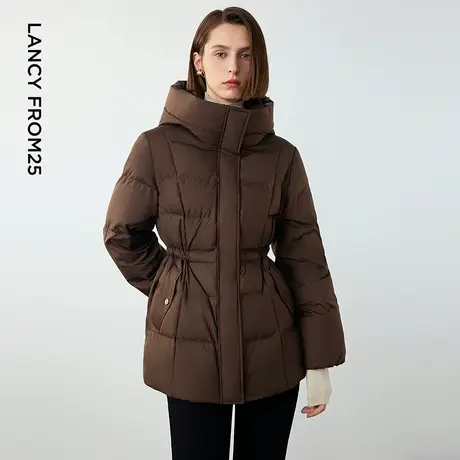 简约舒适休闲修身系带连帽羽绒服女式上衣图片