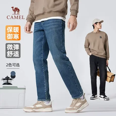 骆驼男装直筒牛仔裤男士2025新款冬季加绒保暖水洗弹力休闲长裤子商品大图