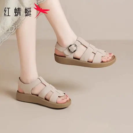 红蜻蜓厚底凉鞋女款2025新款夏季软底罗马女鞋真皮妈妈不累脚女士图片