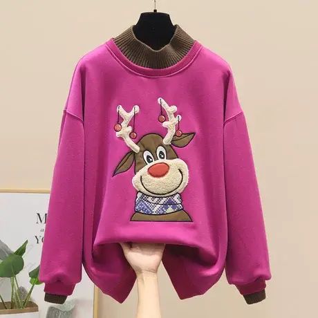 2023早春半高领加绒加厚长袖卫衣女士新款宽松外穿洋气百搭潮上衣图片