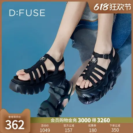 DFuse夏季厚底渔夫凉鞋牛皮编织休闲罗马凉鞋外穿图片