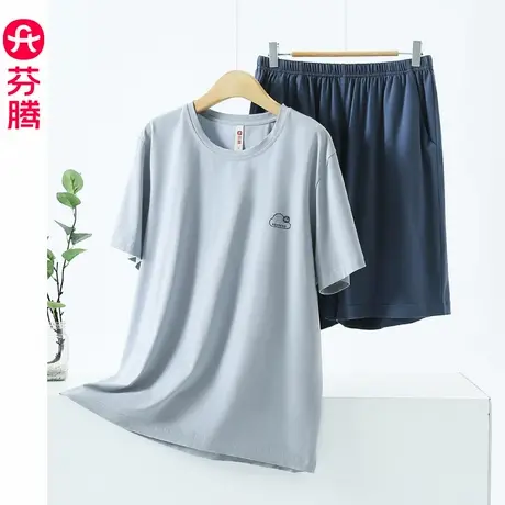 芬腾纯棉睡衣男款夏季短袖短裤套装五分裤夏天夏款男士中年家居服商品大图