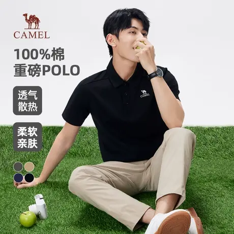 骆驼男装重磅Polo衫男士短袖2025新款冰感透气体恤翻领t恤男商品大图