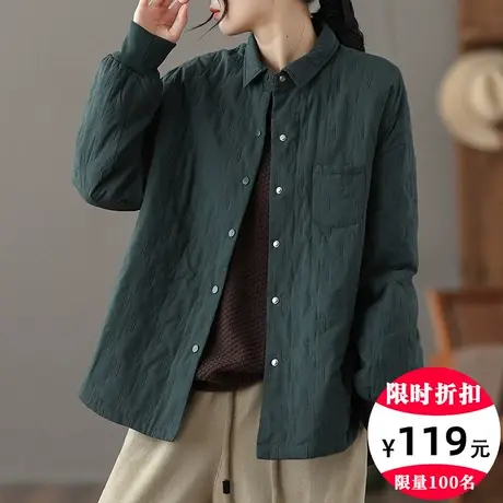 dza 复古短款保暖棉衣外套女士2023冬装新款宽松棉服休闲衬衫棉袄商品大图