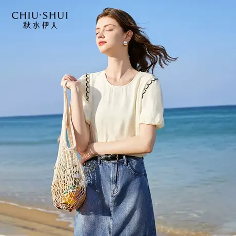 【晶晶姐妹专属】秋水伊人经典小圆领直筒雪纺衫女小个子上衣商品大图