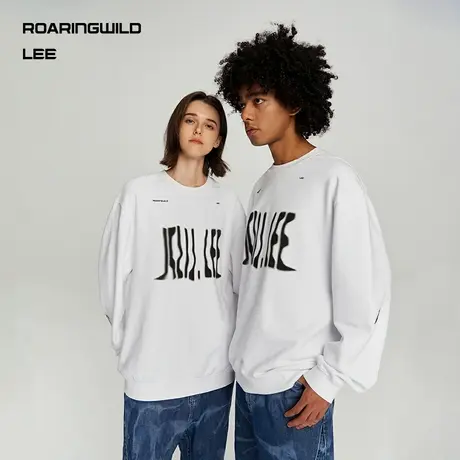 【Lee x ROARINGWILD】23秋冬新品舒适版白色印花男女同款卫衣潮商品大图