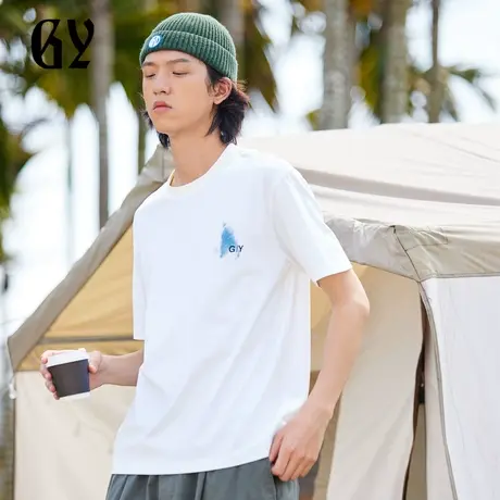 雅戈尔奥莱 GY男装夏季后背多彩印花吸湿透气微落肩廓形男士短袖商品大图