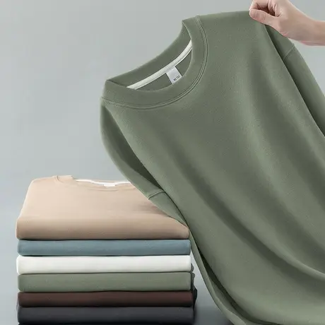 350g重磅卫衣男秋季宽松潮流百搭套头无帽上衣服圆领纯色长袖t恤商品大图