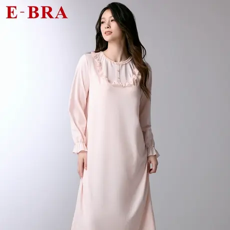 安莉芳官方奥莱E-BRA蕾丝边荷叶袖宽松春秋家居服睡衣长款睡裙女商品大图