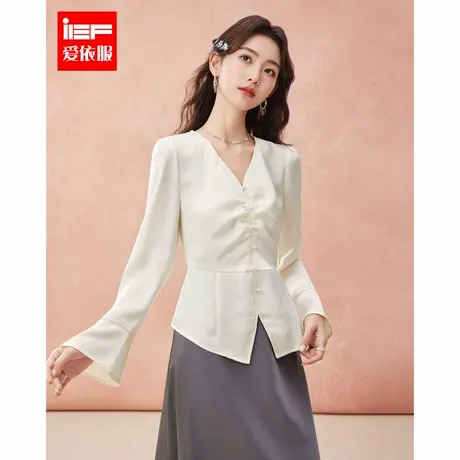 IEF/爱依服2025早秋新款优雅淑女衬衣女V领法式chic气质好看上衣商品大图