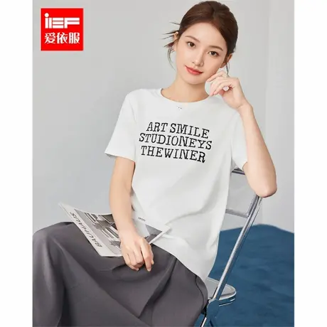 IEF/爱依服上衣2025秋季新款韩版时尚通勤气质字母印花正肩T恤图片