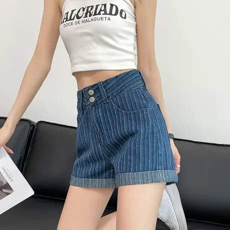 牛仔短裤女2023年夏季薄款高腰A字宽松显瘦卷边ins百搭阔腿热裤潮图片