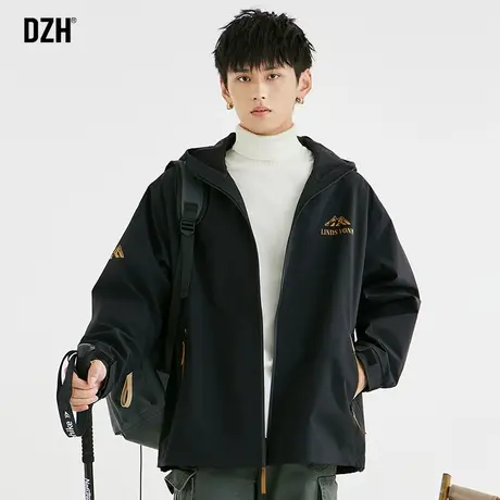 男士黑色连帽冲锋衣男春秋季高级感2023新款美式外套男款飞行夹克商品大图