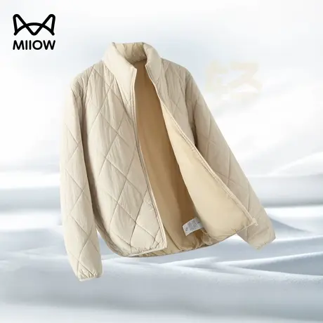 猫人立领棉服男款秋冬季轻量化桑蚕丝填充短款棉衣外套菱形格保暖图片