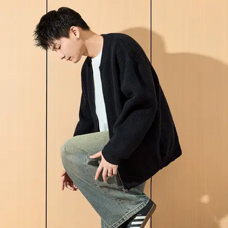 唐狮春秋新款毛衣男生棒球领针织开衫拉链款外套宽松青少年潮流TD商品大图