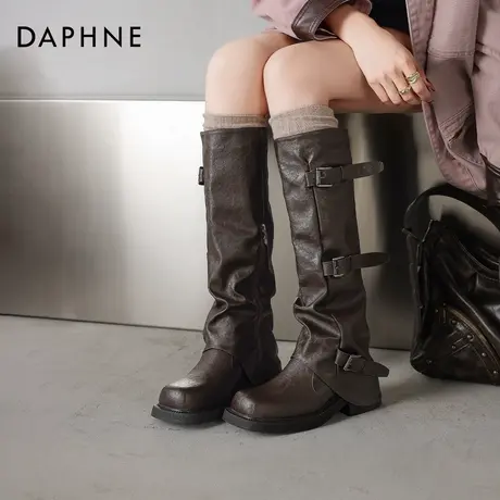 达芙妮靴子女款秋季长筒靴2026新款美拉德厚底裤管堆堆高筒骑士靴商品大图