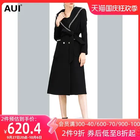 黑色赫本风海军领气质毛呢外套女冬2023新款帅气干练过膝呢子大衣图片