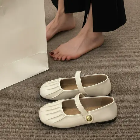 银色单鞋夏季女2023新款晚风玛丽珍小皮鞋法式配裙子软底豆豆鞋秋商品大图