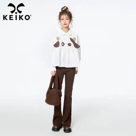 卡通造型娃娃领白色衬衫女2023春季新款洋气别致小衫泡泡袖上衣图片