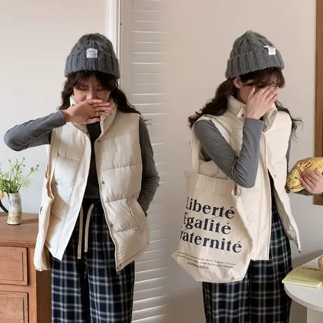 2023秋冬新款羽绒棉马甲女短款学生马夹保暖韩版宽松背心外套棉服图片