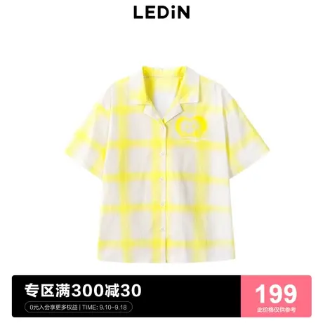 乐町晕染格纹衬衫2023春季上衣女宽松C1CCC2201商品大图