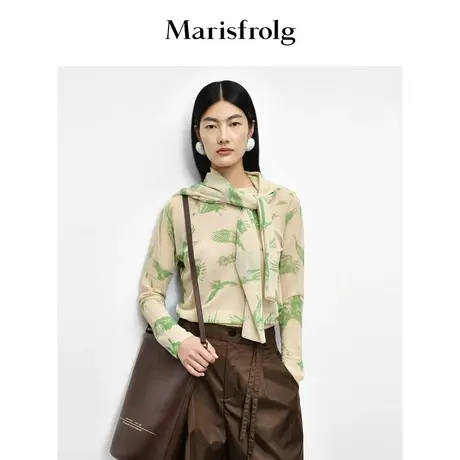 【商场同款】玛丝菲尔秋季新款一字领时尚海鸥印花针织衫女商品大图